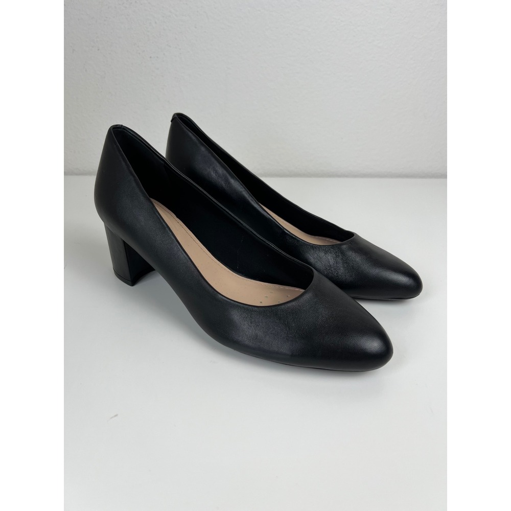 Easy‎ Spirit Evolve Robin Black Leather Pumps US 7.5M Block Heel Career Shoes